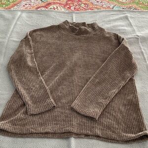 Brown Textured Long Sleeve waffle sweater